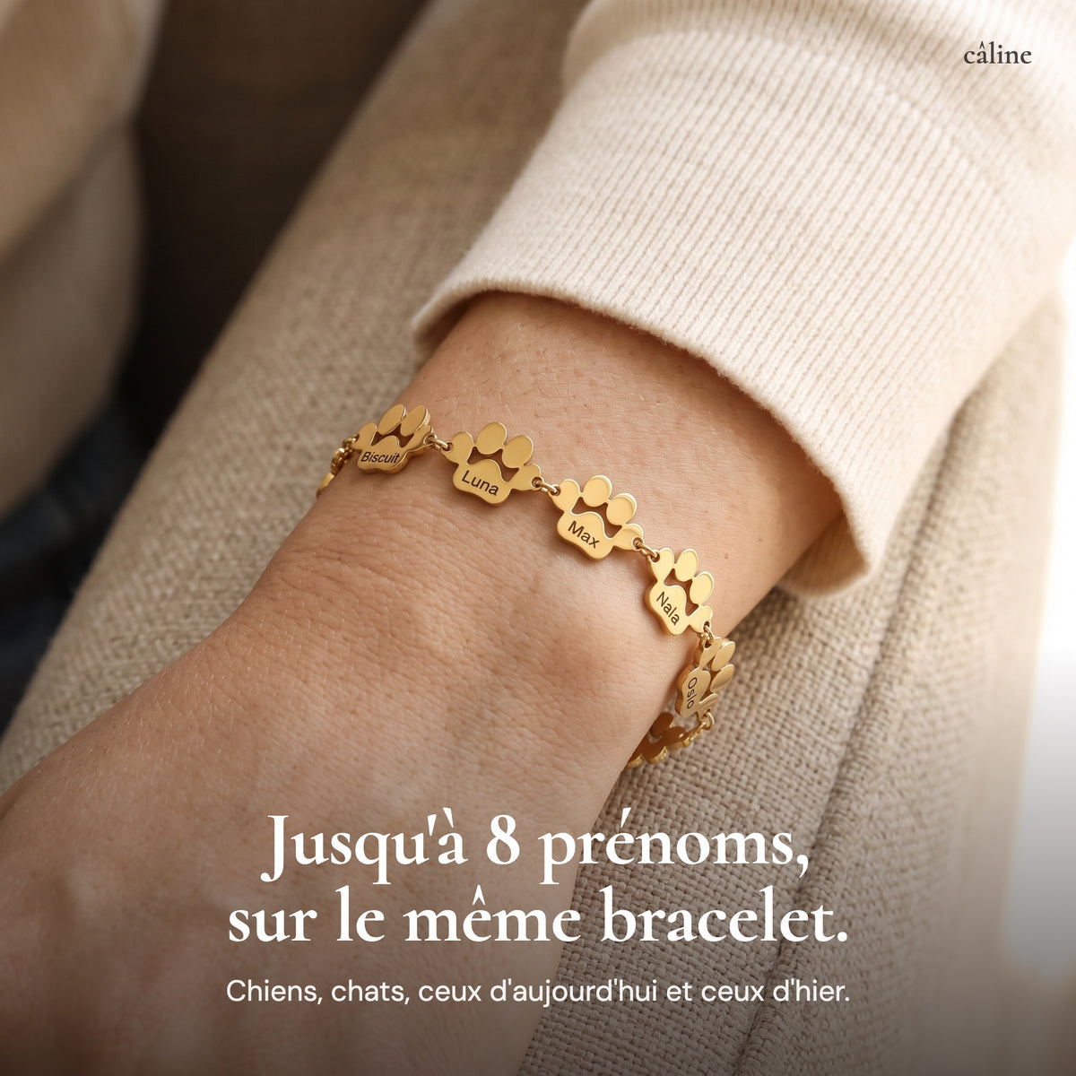 Bracelet avec huit pattes gravées : jusqu'à 8 prénoms sur le même bracelet